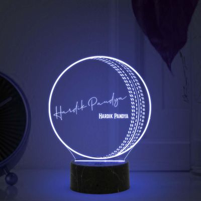 3D Illusion Cricket Ball with Cricketer Signature Night Lamp with  Automatic Color Changing Light Customized with Name Birthday Gift for Cricket Fans Gift for Sports Lover (Hardik Pandey)