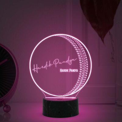 3D Illusion Cricket Ball with Cricketer Signature Night Lamp with  Automatic Color Changing Light Customized with Name Birthday Gift for Cricket Fans Gift for Sports Lover (Hardik Pandey)
