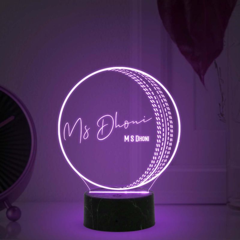 3D Illusion Cricket Ball with Cricketer Signature Led Lamp Automatic Color Changing Light Customized with Name Birthday Gift for Cricket Fans Gift for Sports Lover (MS Dhoni)