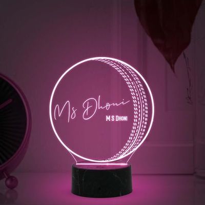 3D Illusion Cricket Ball with Cricketer Signature Led Lamp Automatic Color Changing Light Customized with Name Birthday Gift for Cricket Fans Gift for Sports Lover (MS Dhoni)