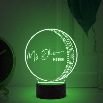 3D Illusion Cricket Ball with Cricketer Signature Led Lamp Automatic Color Changing Light Customized with Name Birthday Gift for Cricket Fans Gift for Sports Lover (MS Dhoni)