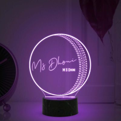 3D Illusion Cricket Ball with Cricketer Signature Led Lamp Automatic Color Changing Light Customized with Name Birthday Gift for Cricket Fans Gift for Sports Lover (MS Dhoni)