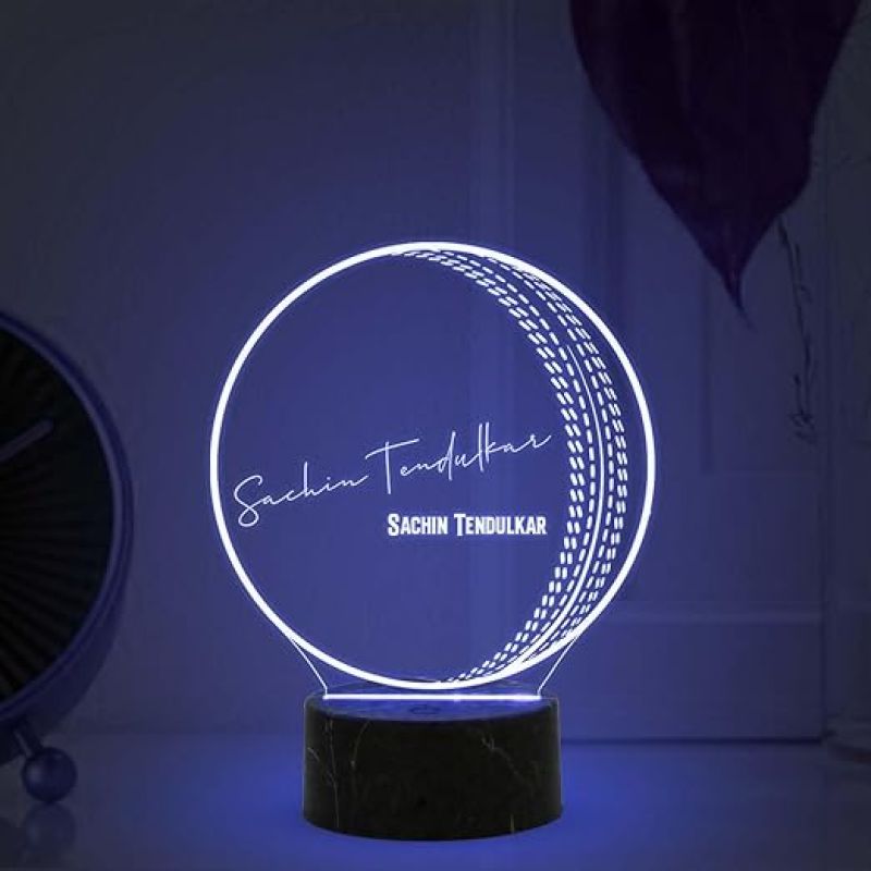 3D Illusion Cricket Ball with Cricketer Signature Led Lamp Automatic Color Changing Light Customized with Name Gift for Sports Lover Birthday Gift for Cricket Fans (Sachin Tendulkar)