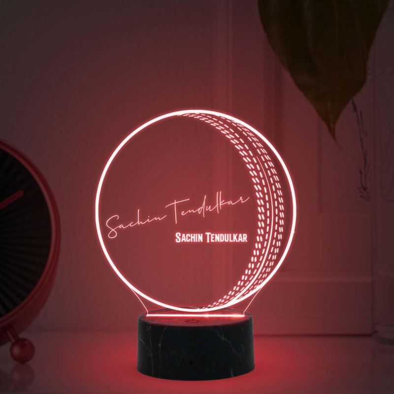 3D Illusion Cricket Ball with Cricketer Signature Led Lamp Automatic Color Changing Light Customized with Name Gift for Sports Lover Birthday Gift for Cricket Fans (Sachin Tendulkar)