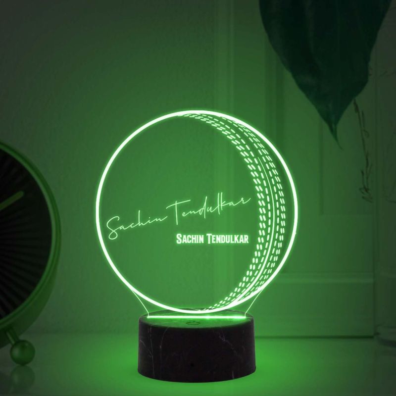 3D Illusion Cricket Ball with Cricketer Signature Led Lamp Automatic Color Changing Light Customized with Name Gift for Sports Lover Birthday Gift for Cricket Fans (Sachin Tendulkar)