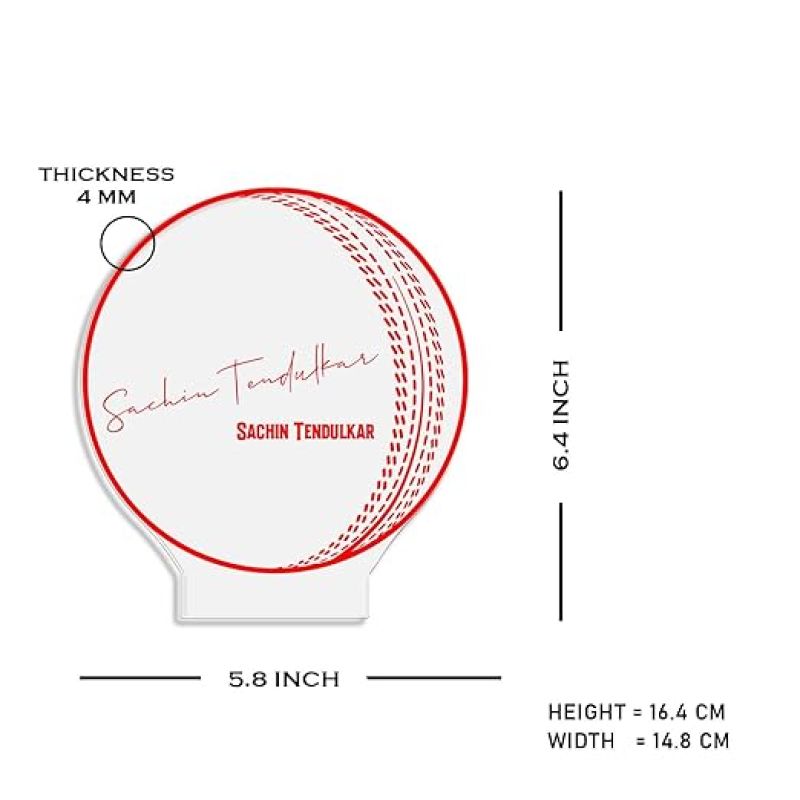 3D Illusion Cricket Ball with Cricketer Signature Led Lamp Automatic Color Changing Light Customized with Name Gift for Sports Lover Birthday Gift for Cricket Fans (Sachin Tendulkar)