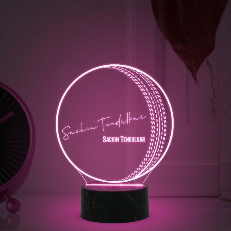 3D Illusion Cricket Ball with Cricketer Signature Led Lamp Automatic Color Changing Light Customized with Name Gift for Sports Lover Birthday Gift for Cricket Fans (Sachin Tendulkar)