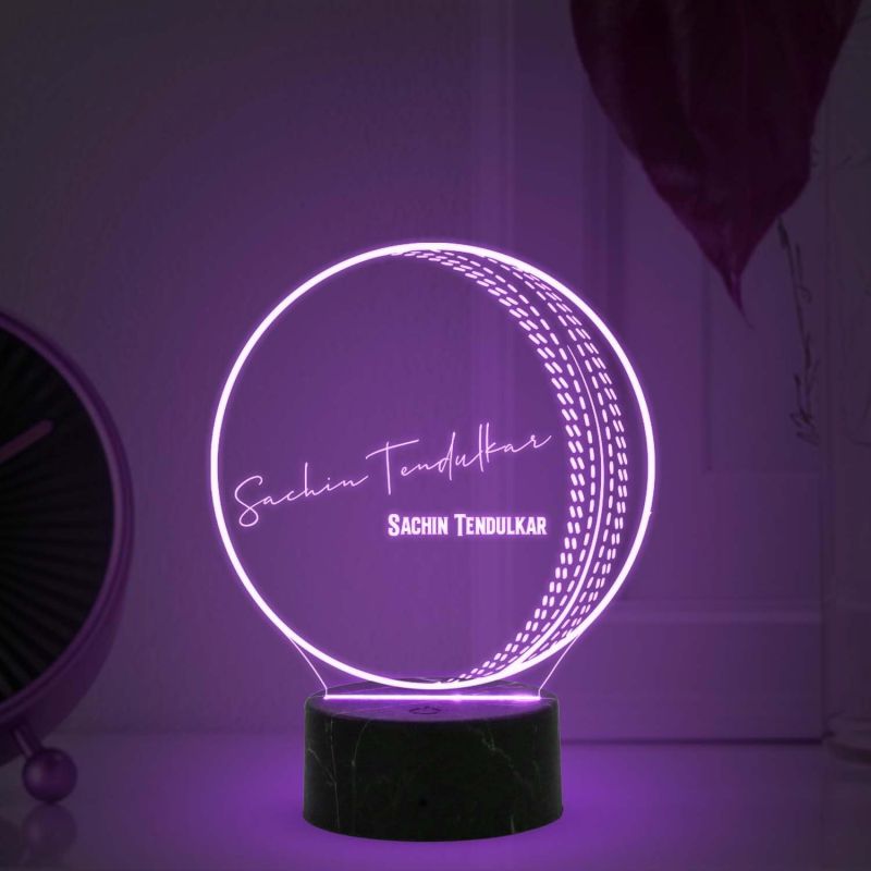 3D Illusion Cricket Ball with Cricketer Signature Led Lamp Automatic Color Changing Light Customized with Name Gift for Sports Lover Birthday Gift for Cricket Fans (Sachin Tendulkar)