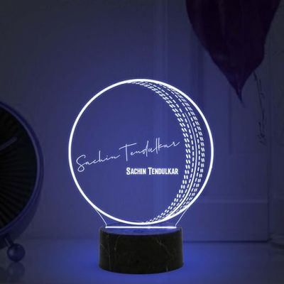 3D Illusion Cricket Ball with Cricketer Signature Led Lamp Automatic Color Changing Light Customized with Name Gift for Sports Lover Birthday Gift for Cricket Fans (Sachin Tendulkar)