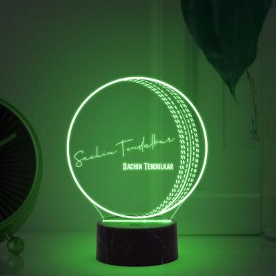3D Illusion Cricket Ball with Cricketer Signature Led Lamp Automatic Color Changing Light Customized with Name Gift for Sports Lover Birthday Gift for Cricket Fans (Sachin Tendulkar)