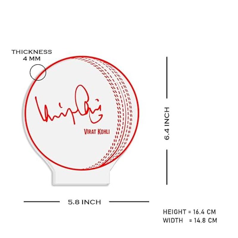 3D Illusion Cricket Ball with Cricketer Signature Led Lamp Warm White Light Customized with Name Gift for Sports Lover Birthday Gift for Cricket Fans (Virat Kohli)