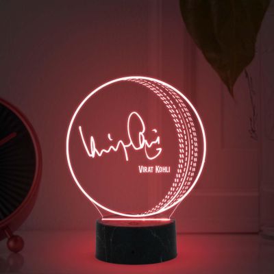 3D Illusion Cricket Ball with Cricketer Signature Led Lamp Automatic Color Changing Light Customized with Name Gift for Sports Lover Birthday Gift for Cricket Fans (Virat Kohli)