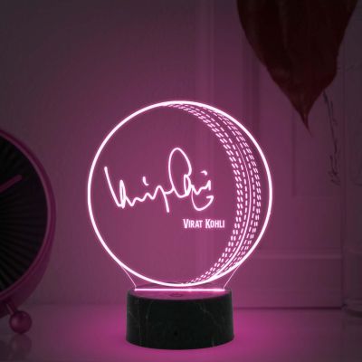 3D Illusion Cricket Ball with Cricketer Signature Led Lamp Automatic Color Changing Light Customized with Name Gift for Sports Lover Birthday Gift for Cricket Fans (Virat Kohli)