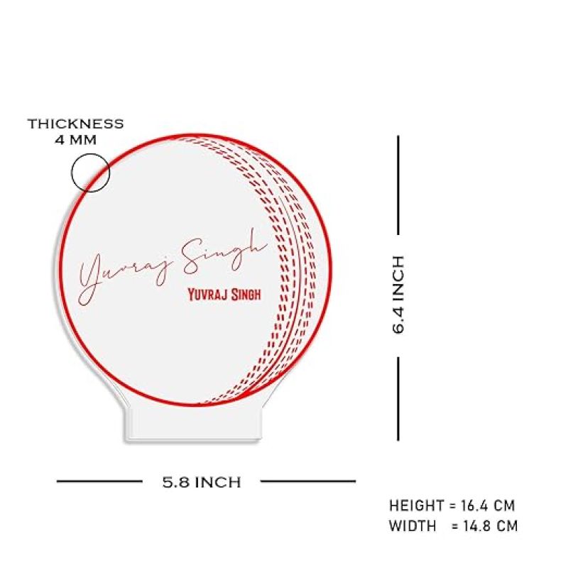 3D Illusion Cricket Ball with Cricketer Signature Led Lamp Warm White Light Customized with Name Gift for Sports Lover Birthday Gift for Cricket Fans (Yuvraj Singh)