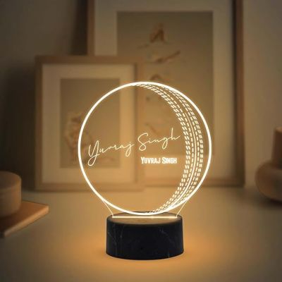 3D Illusion Cricket Ball with Cricketer Signature Led Lamp Warm White Light Customized with Name Gift for Sports Lover Birthday Gift for Cricket Fans (Yuvraj Singh)
