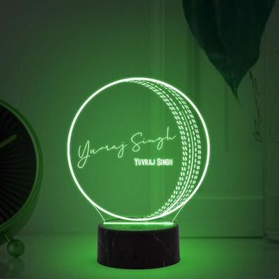 3D Illusion Cricket Ball with Cricketer Signature Led Lamp Automatic Color Changing Light Customized with Name Gift for Sports Lover Birthday Gift for Cricket Fans (Yuvraj Singh)