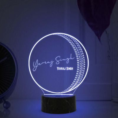 3D Illusion Cricket Ball with Cricketer Signature Led Lamp Automatic Color Changing Light Customized with Name Gift for Sports Lover Birthday Gift for Cricket Fans (Yuvraj Singh)