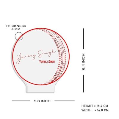 3D Illusion Cricket Ball with Cricketer Signature Led Lamp Automatic Color Changing Light Customized with Name Gift for Sports Lover Birthday Gift for Cricket Fans (Yuvraj Singh)