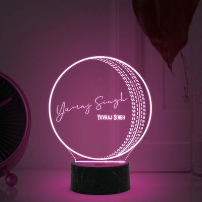 3D Illusion Cricket Ball with Cricketer Signature Led Lamp Automatic Color Changing Light Customized with Name Gift for Sports Lover Birthday Gift for Cricket Fans (Yuvraj Singh)