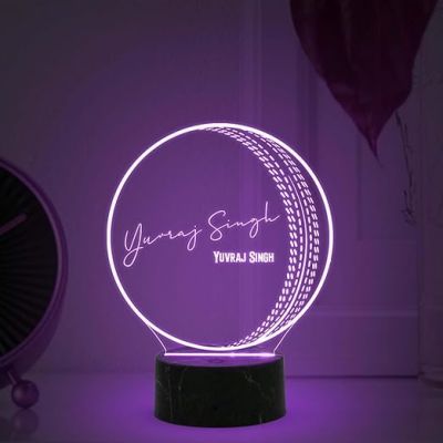 3D Illusion Cricket Ball with Cricketer Signature Led Lamp Automatic Color Changing Light Customized with Name Gift for Sports Lover Birthday Gift for Cricket Fans (Yuvraj Singh)