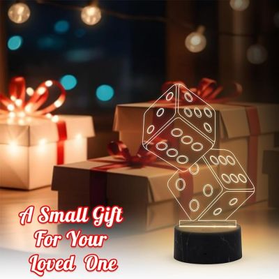 3D Illusion Dice Night Lamp with Warm White Light Gaming Room Bedroom Living Room Decor Lamp