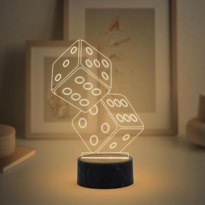 3D Illusion Dice Night Lamp with Warm White Light Gaming Room Bedroom Living Room Decor Lamp