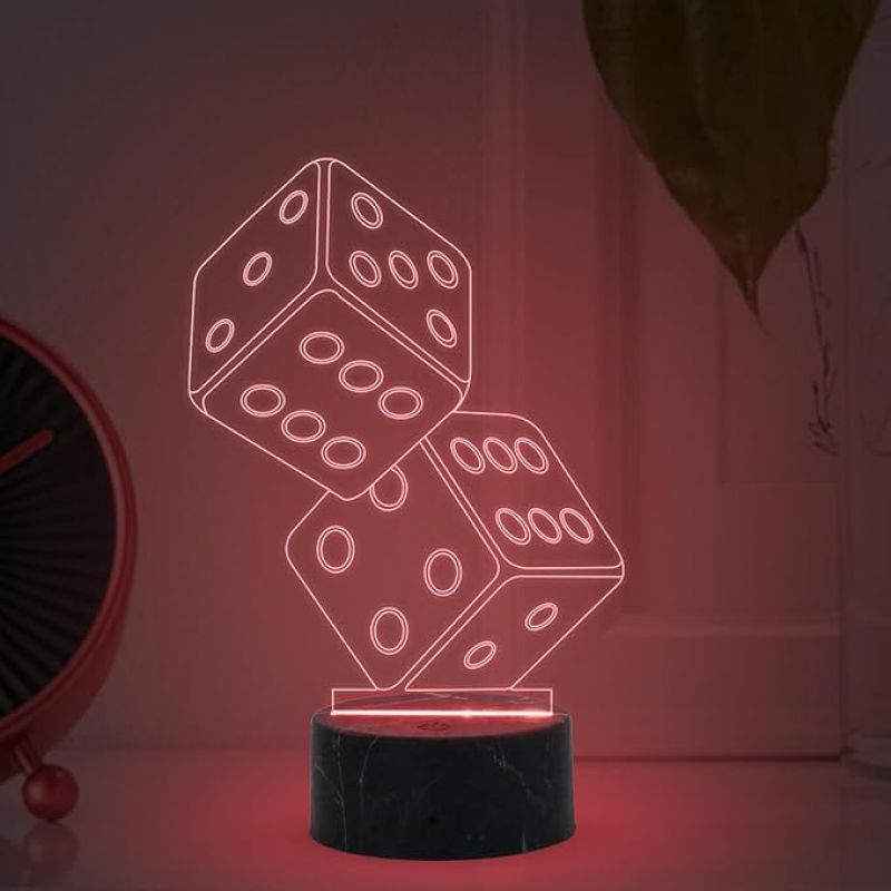 3D Illusion Dice Night Lamp with Automatic Color Changing Light Gaming Room Bedroom Living Room Decor Lamp
