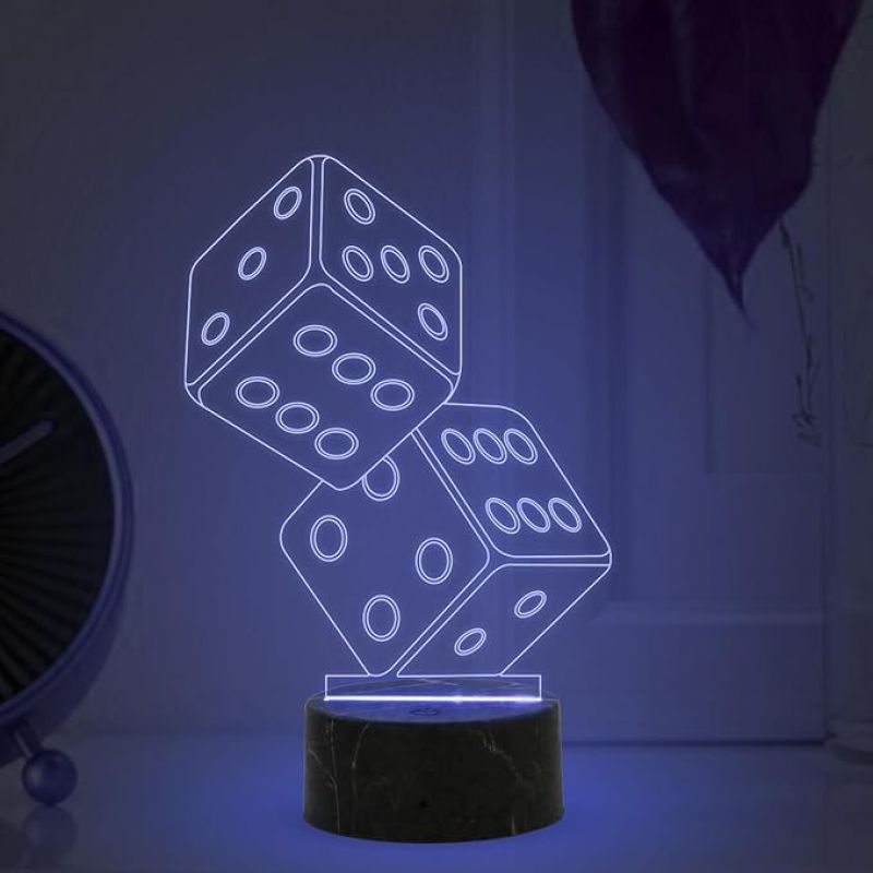 3D Illusion Dice Night Lamp with Automatic Color Changing Light Gaming Room Bedroom Living Room Decor Lamp