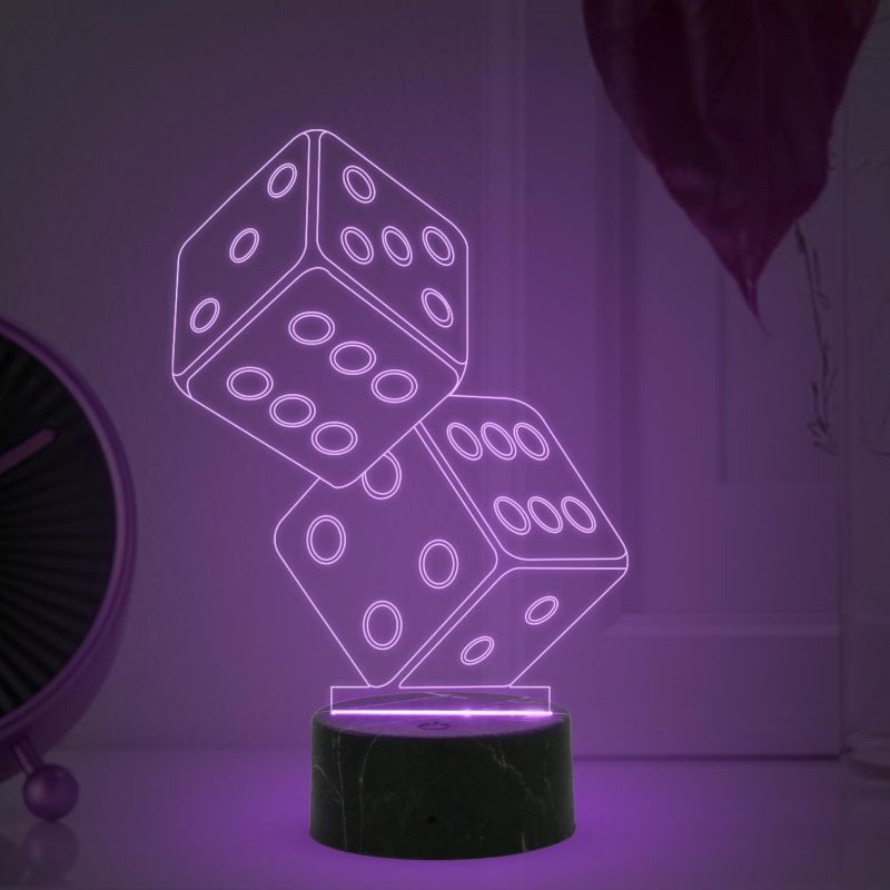 3D Illusion Dice Night Lamp with Automatic Color Changing Light Gaming Room Bedroom Living Room Decor Lamp