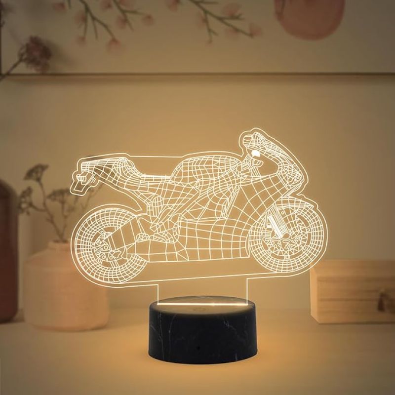 3D Illusion Motorcycle Sports Bike Night Lamp with Warm White Light Gift for Bike Lover Bedroom Living Room & Kids Room Decor