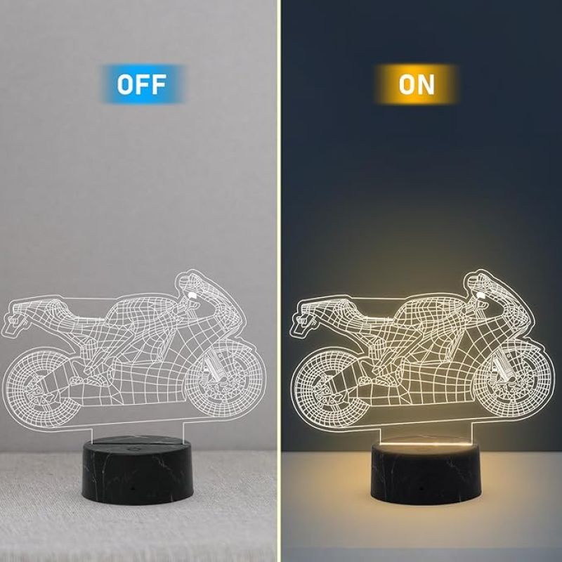 3D Illusion Motorcycle Sports Bike Night Lamp with Warm White Light Gift for Bike Lover Bedroom Living Room & Kids Room Decor