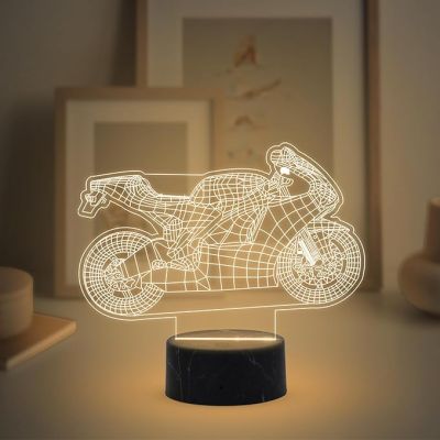 3D Illusion Motorcycle Sports Bike Night Lamp with Warm White Light Gift for Bike Lover Bedroom Living Room & Kids Room Decor