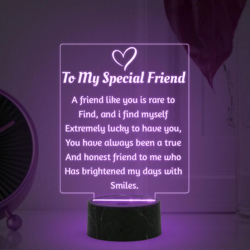 To My Special Friend Engraved Night Lamp With Automatic Color Changing Light Birthday Gift For Bestie Gift For Someone Special Thanksgiving Gift for Bestie Bff Friend