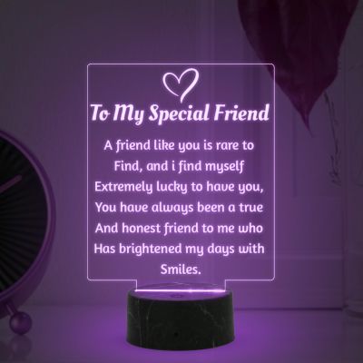 To My Special Friend Engraved Night Lamp With Automatic Color Changing Light Birthday Gift For Bestie Gift For Someone Special Thanksgiving Gift for Bestie Bff Friend