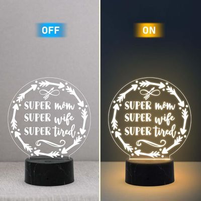 Super Mom, Wife, Tired Night Lamp with Warm White Light Gift for Mom, Mother's Day Gift for Mom Mom Birthday Gift from Daughter Son Thankyou Gift for Mom