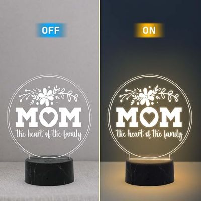 Mom the heart of the family Night Lamp with Warm White Light Gift for Mom, Mother's Day Gift for Mom Mom Birthday Gift from Daughter Son Thankyou Gift for Mom