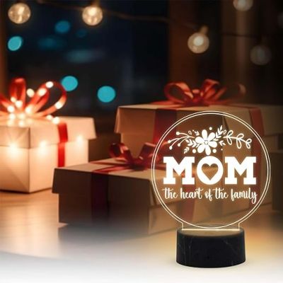 Mom the heart of the family Night Lamp with Warm White Light Gift for Mom, Mother's Day Gift for Mom Mom Birthday Gift from Daughter Son Thankyou Gift for Mom