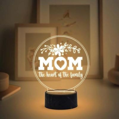 Mom the heart of the family Night Lamp with Warm White Light Gift for Mom, Mother's Day Gift for Mom Mom Birthday Gift from Daughter Son Thankyou Gift for Mom
