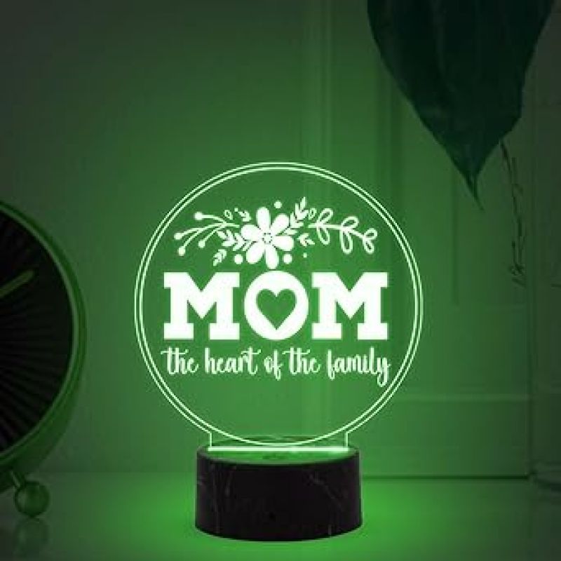Mom The Heart of My Family Night Lamp with Multicolored Light Gift for Mom, Mother's Day Gift for Mom Mom Birthday Gift from Daughter Son Thankyou Gift for Mom