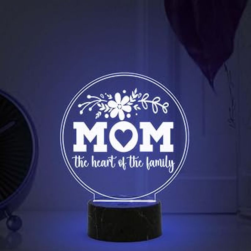 Mom The Heart of My Family Night Lamp with Multicolored Light Gift for Mom, Mother's Day Gift for Mom Mom Birthday Gift from Daughter Son Thankyou Gift for Mom