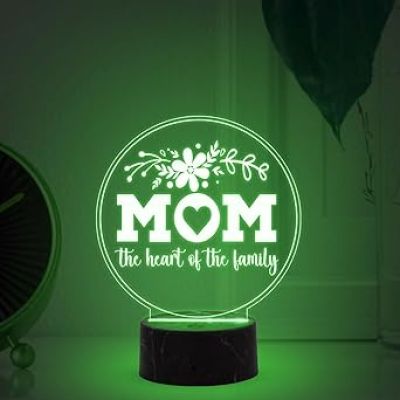 Mom The Heart of My Family Night Lamp with Multicolored Light Gift for Mom, Mother's Day Gift for Mom Mom Birthday Gift from Daughter Son Thankyou Gift for Mom