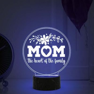 Mom The Heart of My Family Night Lamp with Multicolored Light Gift for Mom, Mother's Day Gift for Mom Mom Birthday Gift from Daughter Son Thankyou Gift for Mom