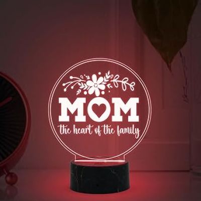 Mom The Heart of My Family Night Lamp with Multicolored Light Gift for Mom, Mother's Day Gift for Mom Mom Birthday Gift from Daughter Son Thankyou Gift for Mom