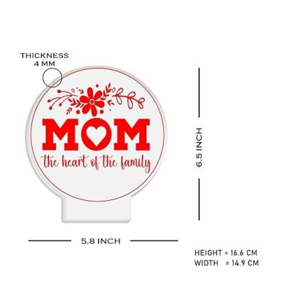 Mom The Heart of My Family Night Lamp with Multicolored Light Gift for Mom, Mother's Day Gift for Mom Mom Birthday Gift from Daughter Son Thankyou Gift for Mom
