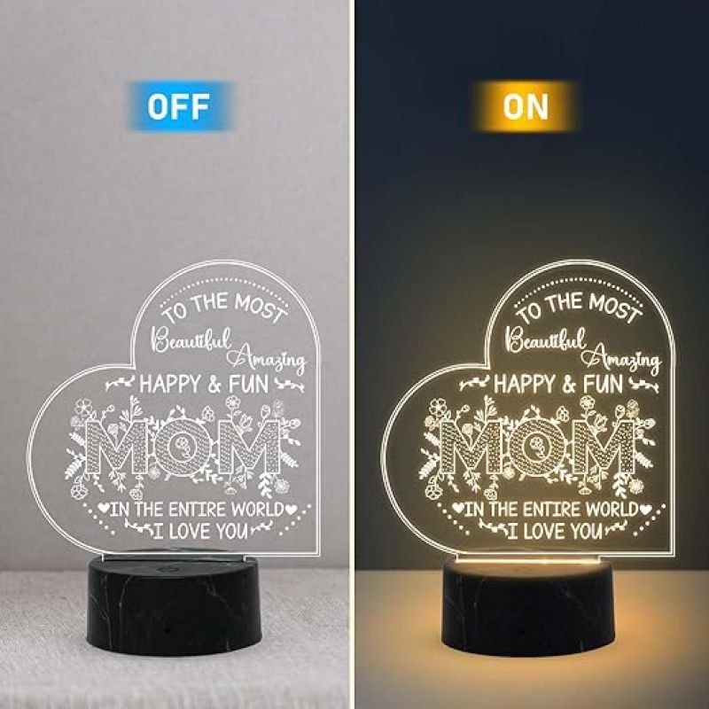 To The Most Beautiful Amazing Mom Night Lamp with Warm White Light Gift For Mom, Mother's Day Gift for Mom Mom Birthday Gift from Daughter Son Thankyou Gift For Mom