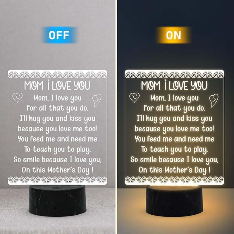 Mom I Love You Engraved Night Lamp with Warm White Light Gift for Mom from Daughter Son Best Gift for Mothers Day