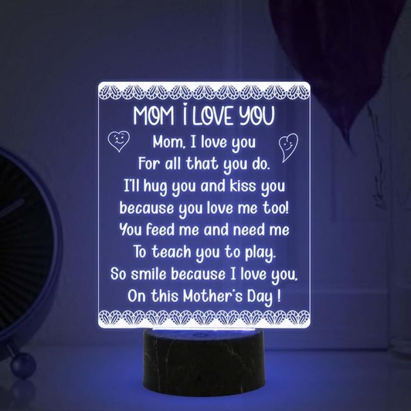 Mom I Love You Engraved Night Lamp with Atometic Color Changing Light Gift for Mom from Daughter Son Best Gift for Mothers Day