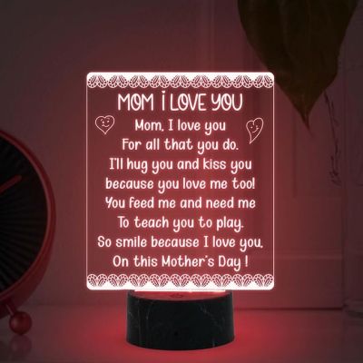 Mom I Love You Engraved Night Lamp with Atometic Color Changing Light Gift for Mom from Daughter Son Best Gift for Mothers Day