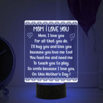 Mom I Love You Engraved Night Lamp with Atometic Color Changing Light Gift for Mom from Daughter Son Best Gift for Mothers Day