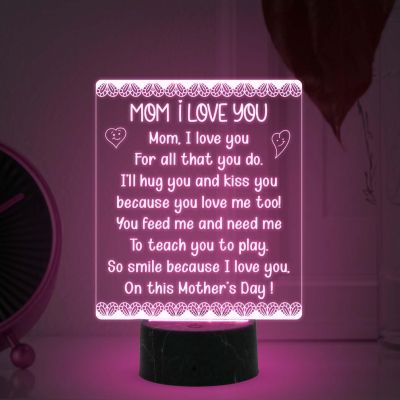 Mom I Love You Engraved Night Lamp with Atometic Color Changing Light Gift for Mom from Daughter Son Best Gift for Mothers Day